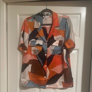 DR2 Multicolor Abstract Button-Up Blouse
